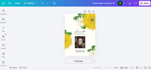 Canva template: Konfirmasjonskort Sommerblomster